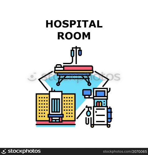 Hospital room bed. Patient. Clinic medical care. Health therapy vector concept color illustration. Hospital room icon vector illustration