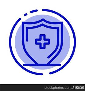 Hospital, Sign, Board, Shield Blue Dotted Line Line Icon