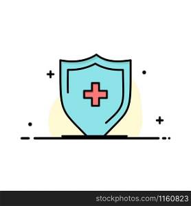 Hospital, Sign, Board, Shield Business Flat Line Filled Icon Vector Banner Template