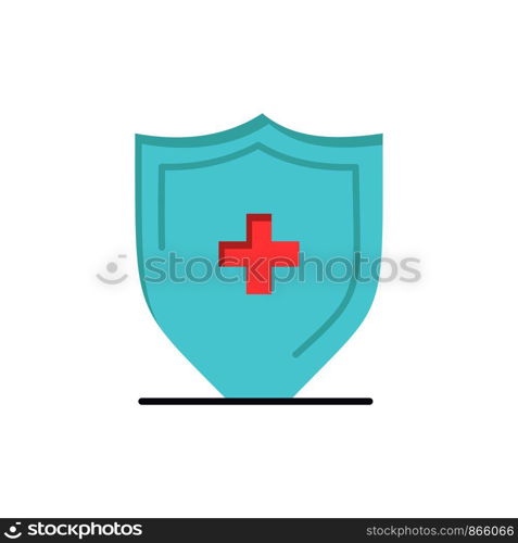 Hospital, Sign, Board, Shield Flat Color Icon. Vector icon banner Template