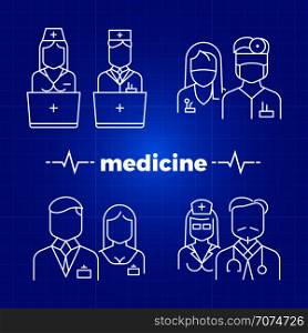 Hospital staff line icons - medicine personal icons design. Vector illustration. Hospital staff line icons - medicine personal icons design