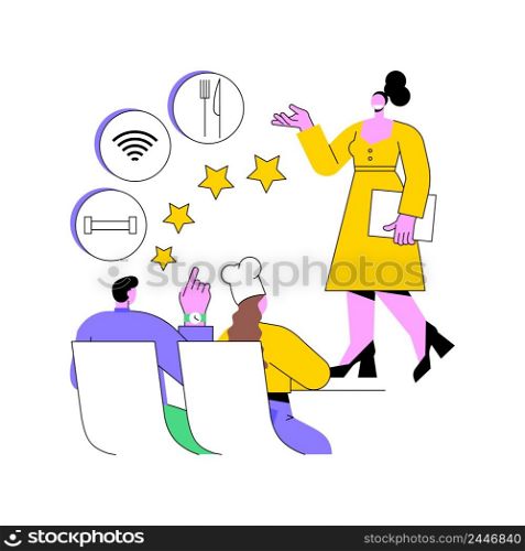Hospitality courses abstract concept vector illustration. Hospitality staff training, hotel industry school program, tourism academy, event planning, food service, travel career abstract metaphor.. Hospitality courses abstract concept vector illustration.