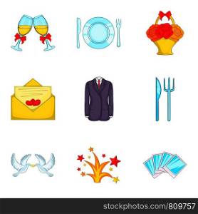 Hospitality icons set. Cartoon set of 9 hospitality vector icons for web isolated on white background. Hospitality icons set, cartoon style