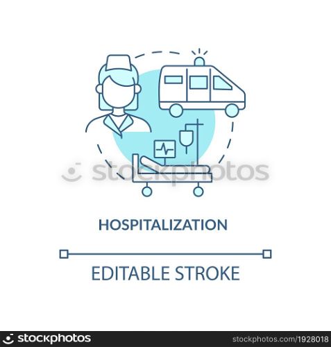 Hospitalization blue concept icon. Pneumonia treatment abstract idea thin line illustration. Stay in hospital. Emergent hospital admission. Vector isolated outline color drawing. Editable stroke. Hospitalization blue concept icon