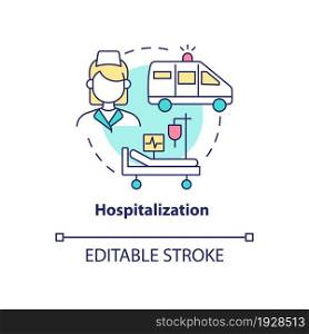 Hospitalization concept icon. Pneumonia treatment abstract idea thin line illustration. Stay in hospital. Patient with acute medical conditions. Vector isolated outline color drawing. Editable stroke. Hospitalization concept icon