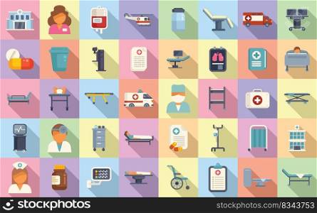 Hospitalization icons set flat vector. Medical health. Nurse bed. Hospitalization icons set flat vector. Medical health