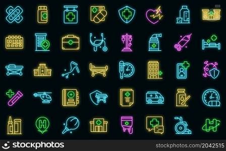 Hospitalization icons set outline vector. Medical health. Bed insurance. Hospitalization icons set vector neon
