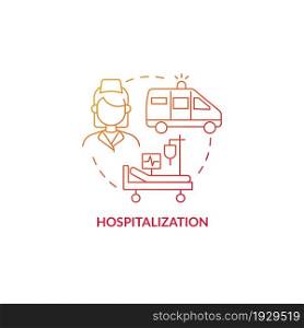 Hospitalization red gradient concept icon. Pneumonia treatment abstract idea thin line illustration. Stay in hospital. Inpatient facility. Medical service. Vector isolated outline color drawing. Hospitalization red gradient concept icon