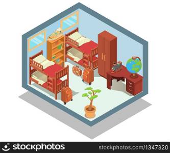 Hostel concept banner. Isometric banner of hostel vector concept for web, giftcard and postcard. Hostel concept banner, isometric style