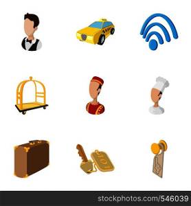 Hostel icons set. Cartoon illustration of 9 hostel vector icons for web. Hostel icons set, cartoon style
