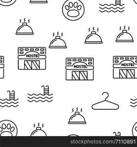 Hostel, Tourist Accommodation Vector Seamless Pattern Thin Line Illustration. Hostel, Tourist Accommodation Vector Linear Icons Set