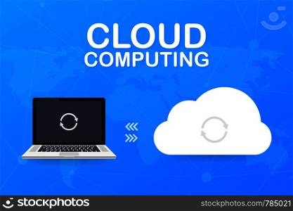Hosting cloud concept with computer, smartphone and tablet , cloud computing technology. Vector stock illustration.