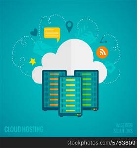 Hosting concept with data storage and exchange service flat icons set vector illustration. Hosting Concept Flat