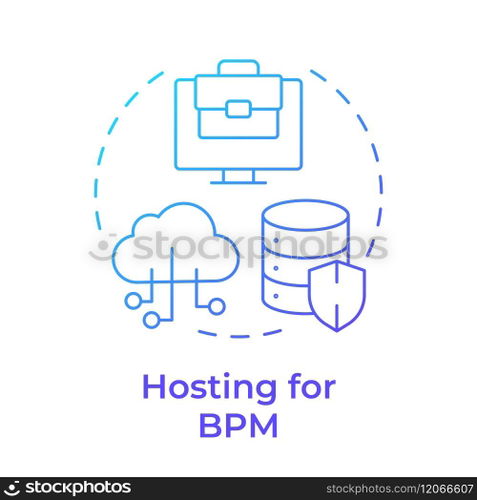 Hosting for BPM blue gradient concept icon. Cloud computing security. Data encryption. Round shape line illustration. Abstract idea. Graphic design. Easy to use in infographic, article. Hosting for BPM blue gradient concept icon