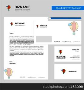 Hot air balloon Business Letterhead, Envelope and visiting Card Design vector template