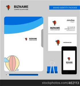 Hot air balloon Business Logo, File Cover Visiting Card and Mobile App Design. Vector Illustration