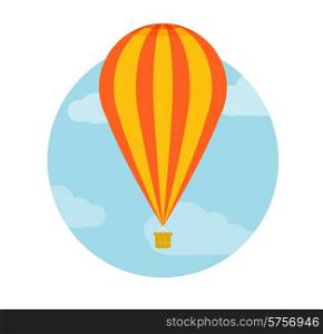Hot air balloon flying. Icons of traveling, planning a summer vacation, tourism and journey objects