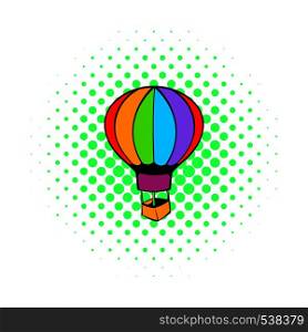 Hot air balloon icon in comics style isolated on white background. Hot air balloon icon, comics style