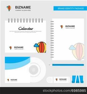 Hot air balloon Logo, Calendar Template, CD Cover, Diary and USB Brand Stationary Package Design Vector Template