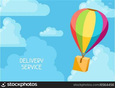 Hot air balloon with delivery box. Conceptual illustration of shipping goods by air.. Hot air balloon with delivery box.