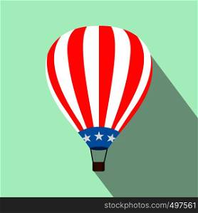 Hot air balloon with USA flag flat icon on light blue background. Hot air balloon with USA flag flat icon