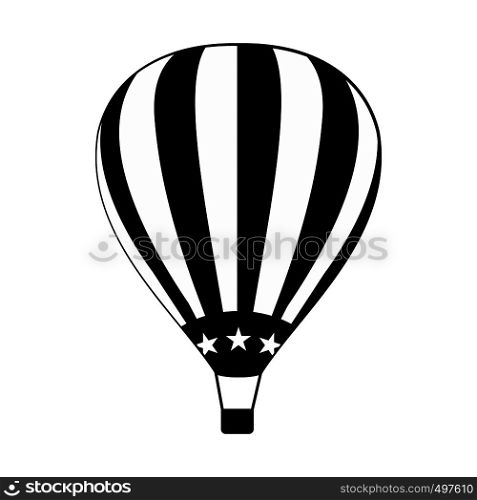 Hot air balloon with USA flag icon. Black simple style. Hot air balloon with USA flag icon