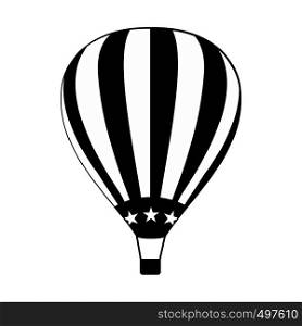 Hot air balloon with USA flag icon. Black simple style. Hot air balloon with USA flag icon
