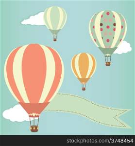 Hot air balloons in the sky. Vector illustration. Greeting card background
