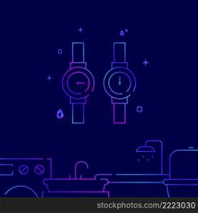 Hot and cold water meters gradient line vector icon, simple illustration on a dark blue background, Plumbing related bottom border.. Hot and cold water meters gradient line icon, vector illustration