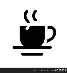 Hot beverage black glyph ui icon. Morning tea. Coffee break. Calming drink. User interface design. Silhouette symbol on white space. Solid pictogram for web, mobile. Isolated vector illustration. Hot beverage black glyph ui icon