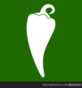 Hot chili pepper icon white isolated on green background. Vector illustration. Hot chili pepper icon green