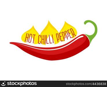 Hot Chili Pepper Pod Single Object . Flaming hot red chili pepper pod ingredient in indian and mexican dishes single object flat vector illustration