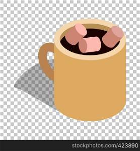 Hot chocolate with marshmallows in a ceramic cup isometric icon 3d on a transparent background vector illustration. Hot chocolate with marshmallows in cup isometric