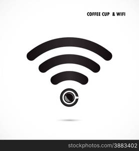 Hot coffee cup and wifi sign. Technology and business background. Vector illustration