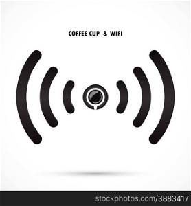 Hot coffee cup and wifi sign. Technology and business background. Vector illustration