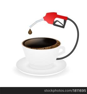 Hot coffee in a white cup and saucer. Coffee is power. Vector stock illustration. Hot coffee in a white cup and saucer. Coffee is power. Vector stock illustration.