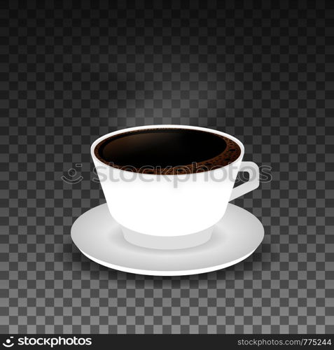 Hot coffee in a white cup and saucer. Vector illustration.. Hot coffee in a white cup and saucer. Vector stock illustration.