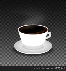 Hot coffee in a white cup and saucer. Vector illustration.. Hot coffee in a white cup and saucer. Vector stock illustration.