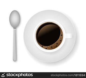 Hot coffee in a white cup and saucer. Vector stock illustration. Hot coffee in a white cup and saucer. Vector stock illustration.