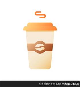 Hot coffee in disposable cup vector flat color icon. Coffeeshop order. Americano take out. Latte take away. Mocha to go. Cartoon style clip art for mobile app. Isolated RGB illustration. Hot coffee in disposable cup vector flat color icon