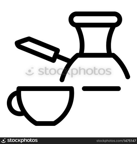 Hot coffee turkish cup icon. Outline hot coffee turkish cup vector icon for web design isolated on white background. Hot coffee turkish cup icon, outline style