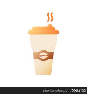 Hot coffee vector flat color icon. Big latte in disposable cup. Coffeeshop menu order. Drink to go. Take away latte. Take out mocha. Cartoon style clip art for mobile app. Isolated RGB illustration. Hot coffee vector flat color icon