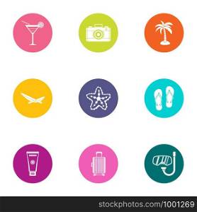 Hot day icons set. Flat set of 9 hot day vector icons for web isolated on white background. Hot day icons set, flat style