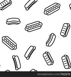 Hot Dog, Burger Vector Color Icons Seamless Pattern. Hotdog With Sausage, Bread And Sauce Linear Symbols Pack. Takeout, Takeaway Unhealthy Eating, Fastfood. Delicious Street, Junk Illustrations. Hot Dog, Burger Vector Seamless Pattern
