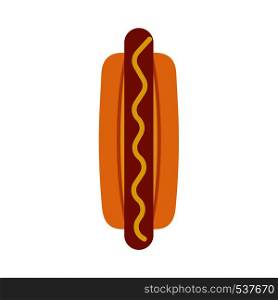 Hot dog dinner unhealthy delicious fastfood top view vector icon. Graphic food red sausage breakfast with yellow sauce.