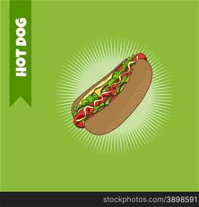 hot dog food theme vector art graphic illustration. hot dog