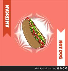 hot dog food theme vector art graphic illustration. hot dog