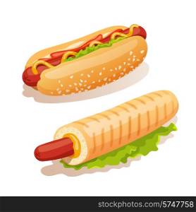 Hot dog french fast food decorative icons set isolated vector illustration