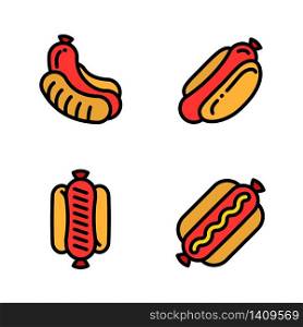 Hot dog icons set. Outline set of hot dog vector icons for web design isolated on white background. Hot dog icons set, outline style