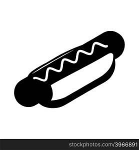 Hot dog silhouette. Fast food in flat style icon. Bun and sausage&#xA;